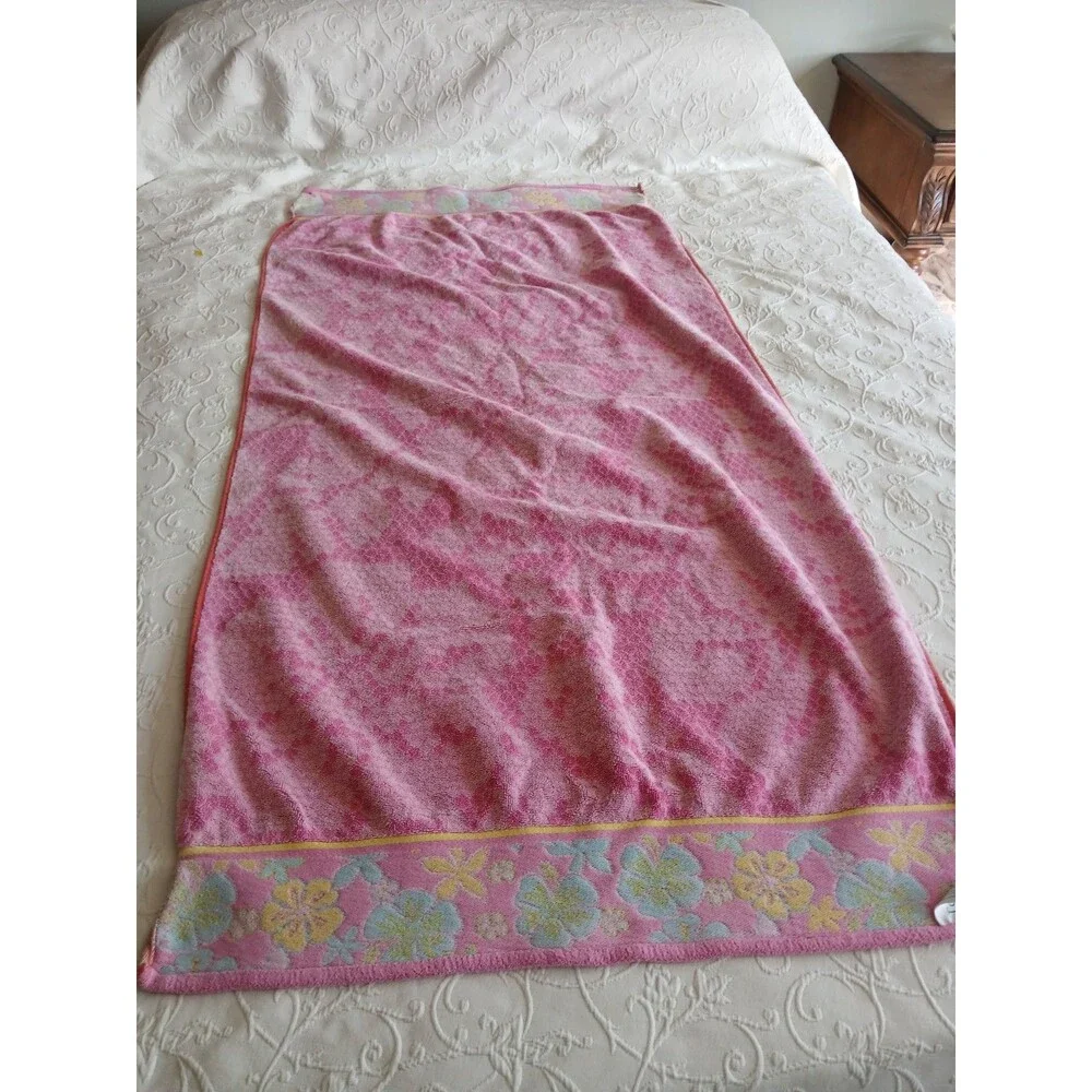 VTG Terrisol Karsten Beach Towel India Pastel Colors Beach  Hibiscus Flower Pink